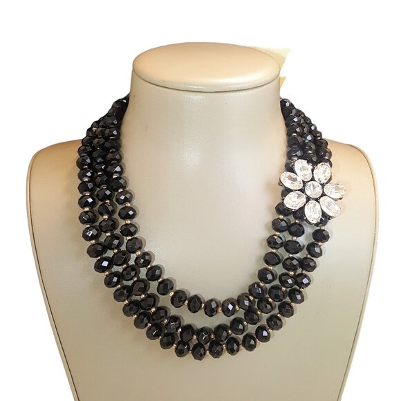 Amrita Singh Women's Black Crystal Flower Gold Plated Necklace NWT - Picture 1 of 4